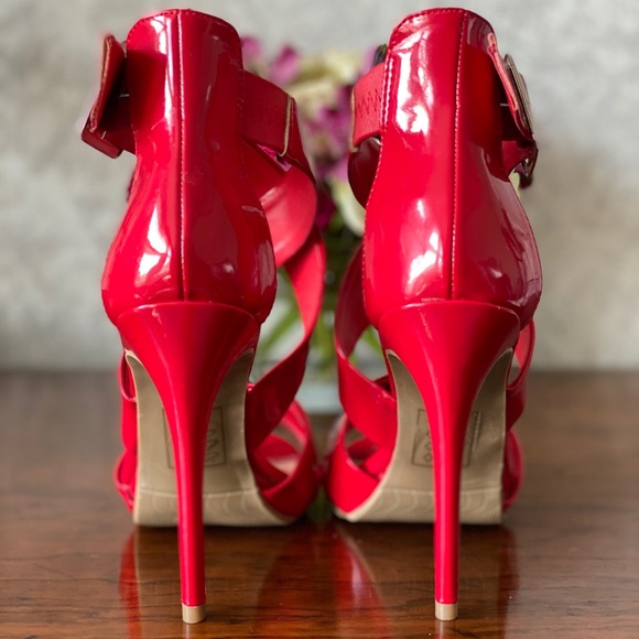Shoe Dazzle Strappy Red Heels, 5.5, Never Worn - Picture 3 of 5